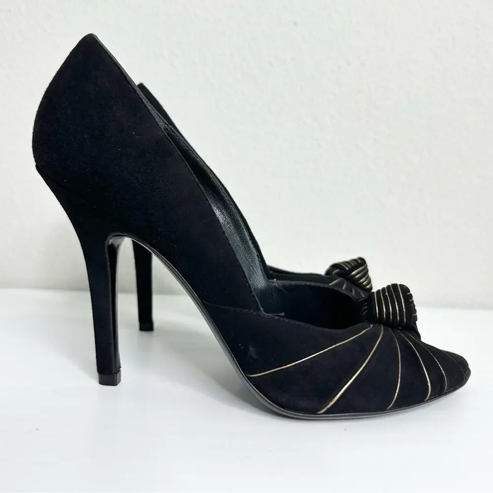 GUCCI Peep Toe Black Pumps with Gold Trim Size 37.5 - Picture 2 of 8